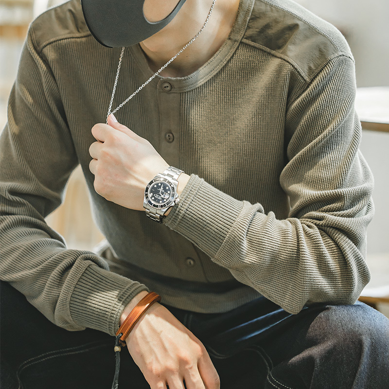 

Men's Long-sleeve Cotton Jersey Adjust Regular Waffle Henry Jfgx, Creamy white.