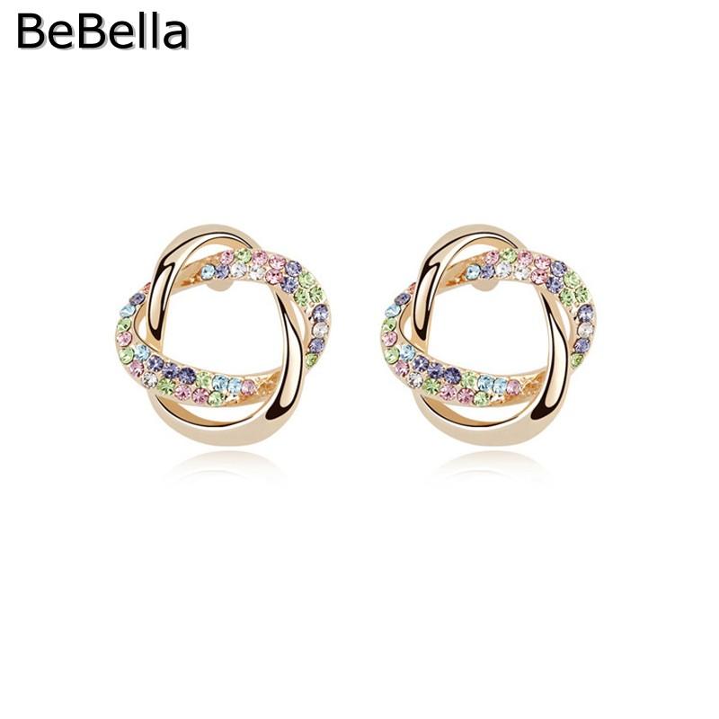 

BeBella romantic knot gold color plated stud earrings design for woman made with Czech crystal for girls Christmas gift
