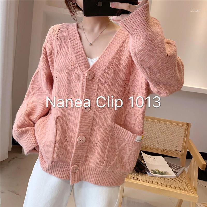 

Casual Knit Sweaters Hole Solid Cardigans Pockets Buttons Twist Women Long Sleeve Korean Sweaters Plus Size Open Stitch Tops1, Beige