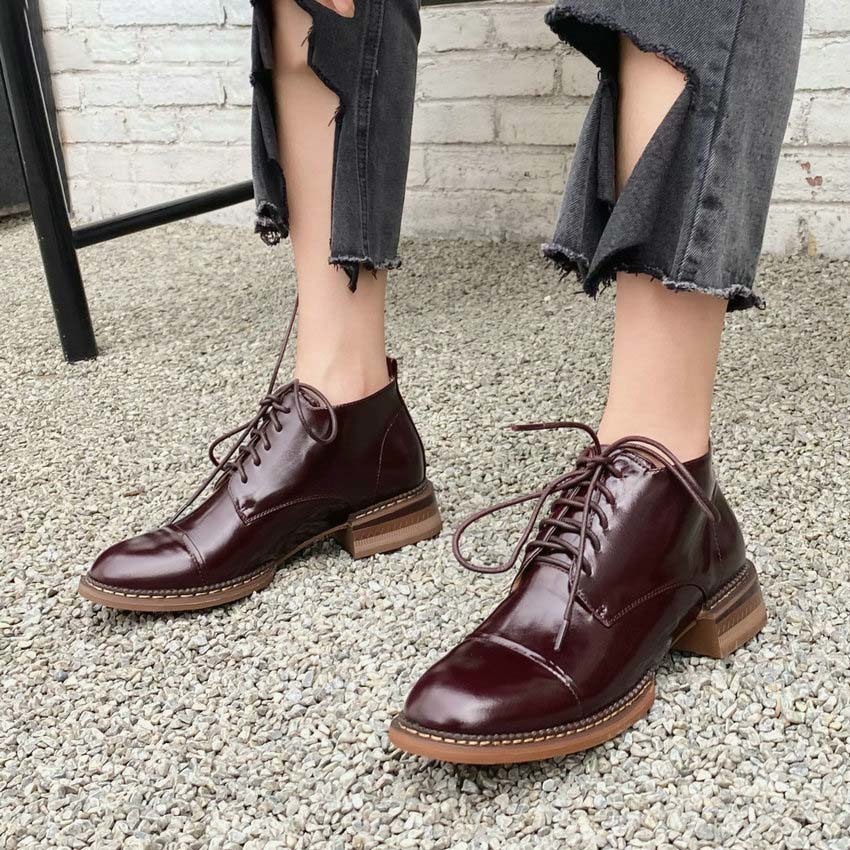 

Passing 2021 square jump lace up to casual female shoes quality cow leather toe round foot spring fall fashion ladies pumps size 34-39, Black-ian