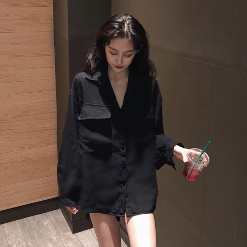 

GOOHOJIO 2020 New Autumn Black Fashionabl Blouse Women Vintage Chic Casual Women Shirt Oversized Long Sleeve Tops Shirts