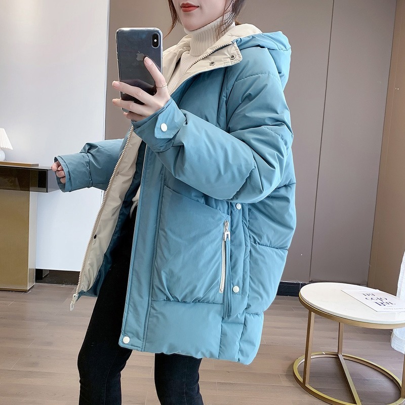 

2021 New Korean style women's winter jacket solid black female turtleneck down oversized coat short parka IYEW