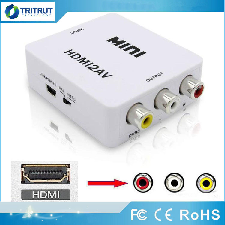 

HDMI2AV 1080P HD Video Adapter mini HDMI to AV Converter CVBS+L/R RCA Support NTSC PAL For Xbox 360 PS3 PC360 Phone Computer PC With retail packaging