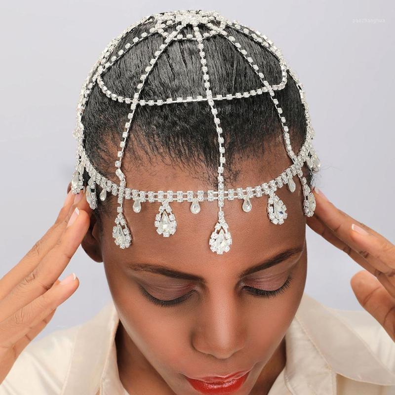 

GLAMing Head Chain Wedding Hair Jewelry For Bridal Drop Vintage Bling Crystal Rhinestone Headband Women Accessories Clips & Barrettes, Golden;silver