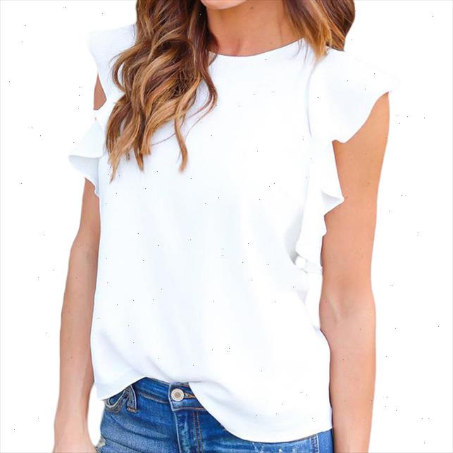 

2021 Fashion Women Top Kimono Blouses O neck Shirts Chiffon Casual Ruffle Sleeves Vintage Tops Plus Size Blusas Womens Blouse, White