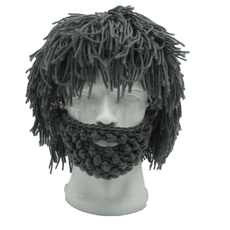 

Funny Wig Beard Hats Hobo Mad Scientist Caveman Handmade Knitted Warm Winter Caps, As pic