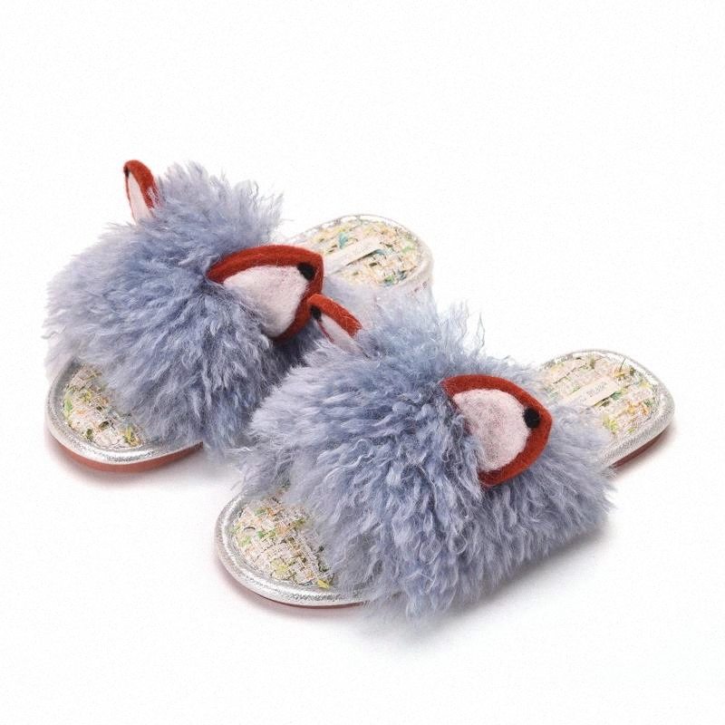 

White Faux Fur House Slippers Plush Slippers Female Comfortable Sleep Faux Wool Home Shoes for Women Fluffy Indoor Sildes Shoes #Y06M, Black