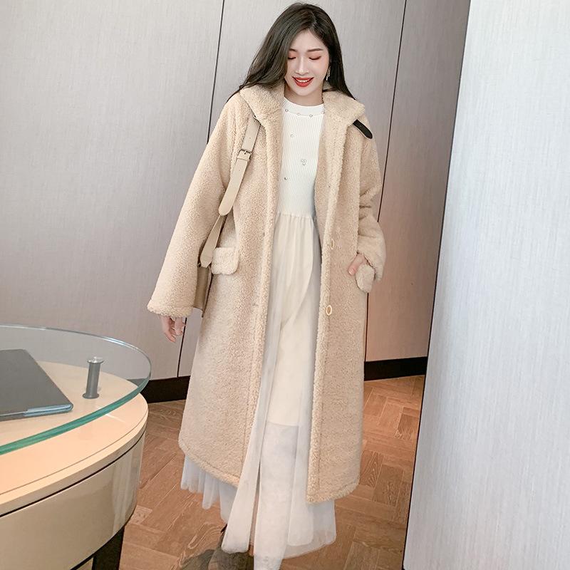 

2020 Winter Simple Elegant Temperament Jacket Granular Cashmere Hairy Women Fur Coat Soft Warm Long Teddy' Clothes Ladies Y157, Apricot