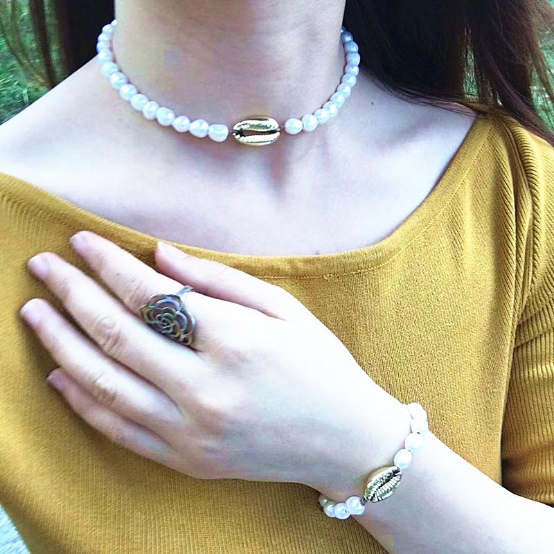 

boho Puka Natural cowrie Shell necklace women statement pearl baroque bijoux choker necklace Collier de coquillages jewelry 2020