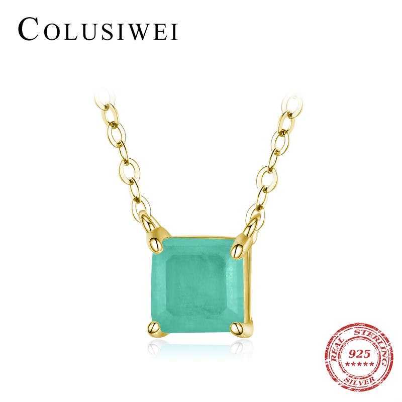 

Colusiwei 100% 925 Sterling Silver Paraiba Tourmaline Suqare Stone Pendant Necklace for Women Wedding Engagement Promise Jewelry