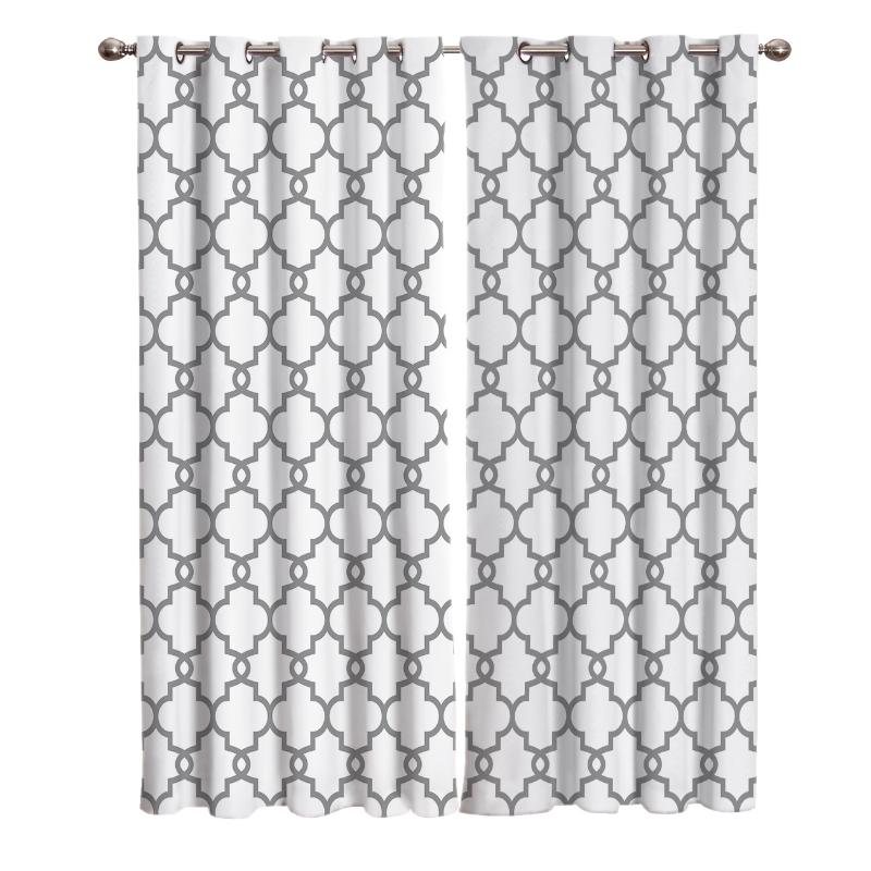 

Moroccan White And Black Pattern Room Curtains Window Curtain Lights Bathroom Bedroom Outdoor Fabric Print Kids Curtain Panels, Cry01172