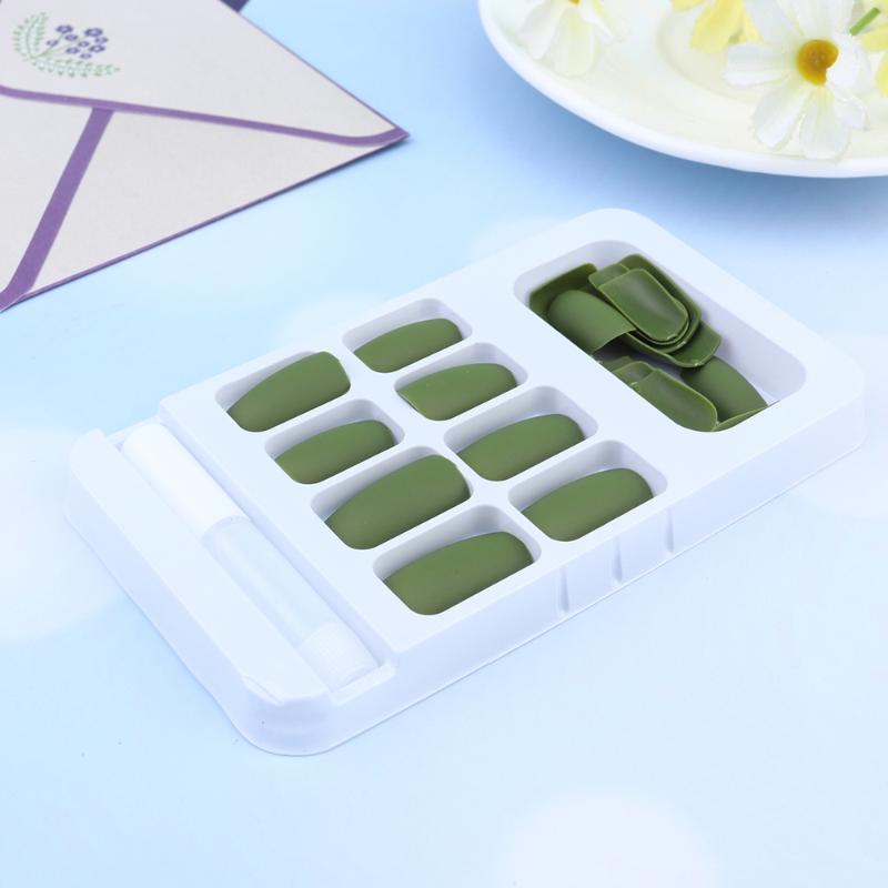 

48pcs/2 Set Long Matte Fake Nail Tip False Nails Art Stickers Nail Tip Decals Stickers Manicure Decoration (Green