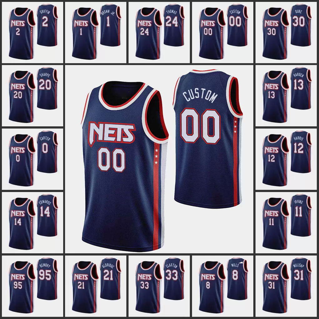 

75th Anniversary Netts 7 Kevin Durant James 13 Harden Men Men Basketball Jerseys 11 Irving Patty Mills Claxton City 2021 2022 Edition Jersey, Black;red