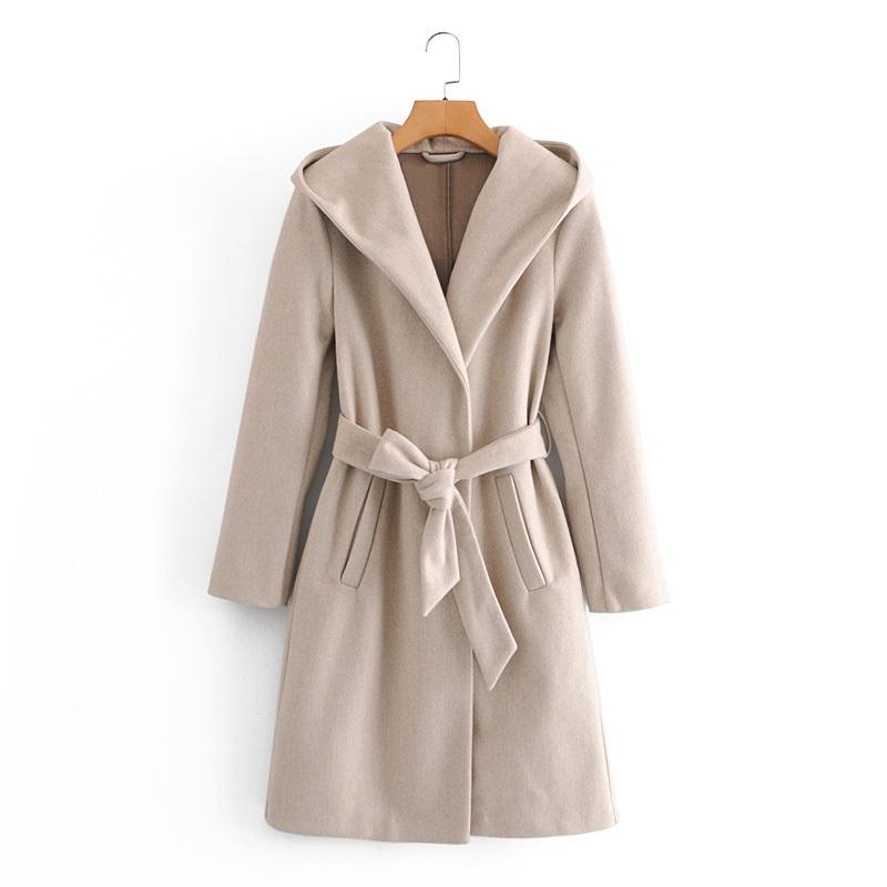 

Women Tweed Coat with Pocket Belt Hoodied Long Sleeve Tweed Jacket Femme Casual Elegant Cream Warm Winter Outwear Coat, Black