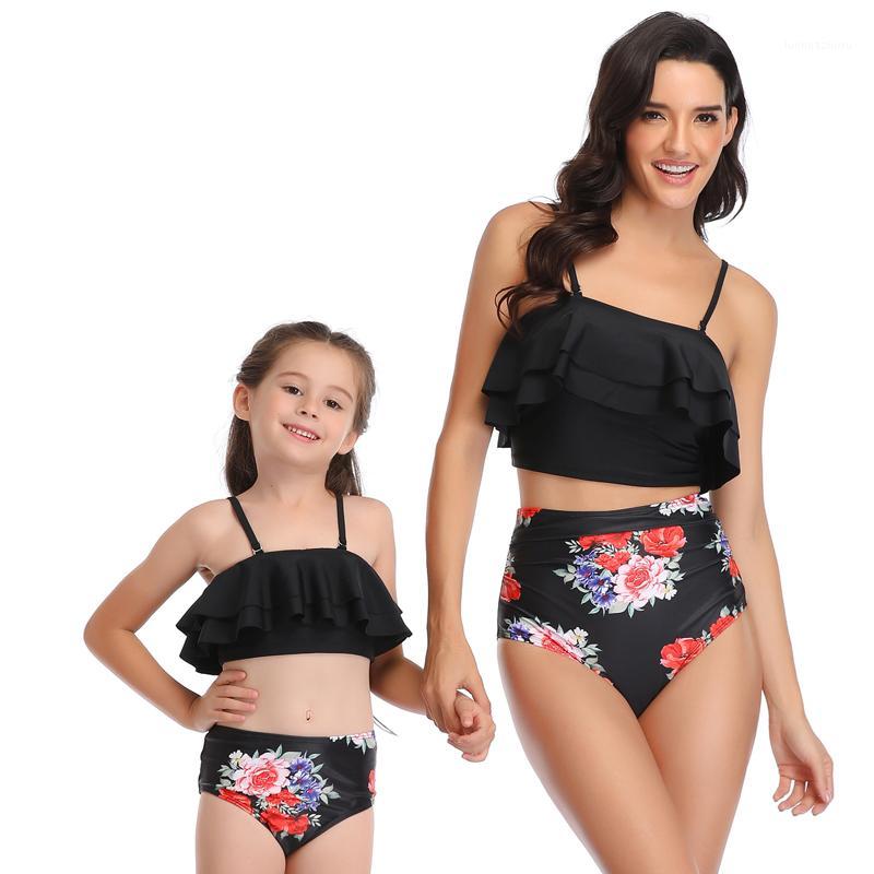 

family swimsuit Leaf tree matching swimwear mother daughter bath suit women girl family matching clothes outfits look1, As picture