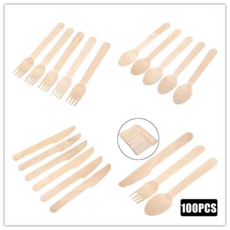 

Disposable Wooden Utensils Dessert Forks Spoons Cutter Convenient Durable For Restaurant Wedding Party Take-out Supplies 100pcs1