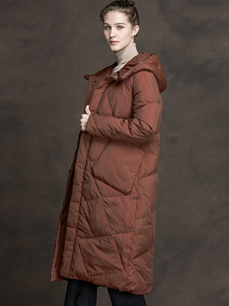 

Winter Jacket 2020, for Woman, with Hood, Long Duck Jacket, Korean Style, Female Down Nixf, Red brown