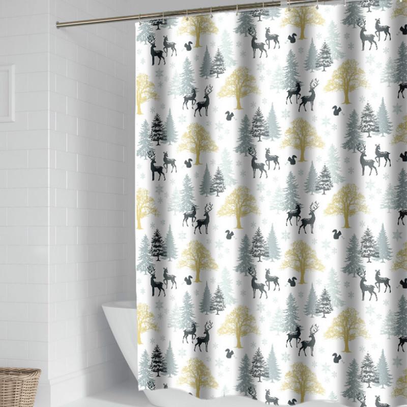 

DUNXDECO Shower Curtain Bathroom Waterproof Cortinas Modern Nordic Forest Deer Print Polyester Fabric Ridea Ware Home Decorating