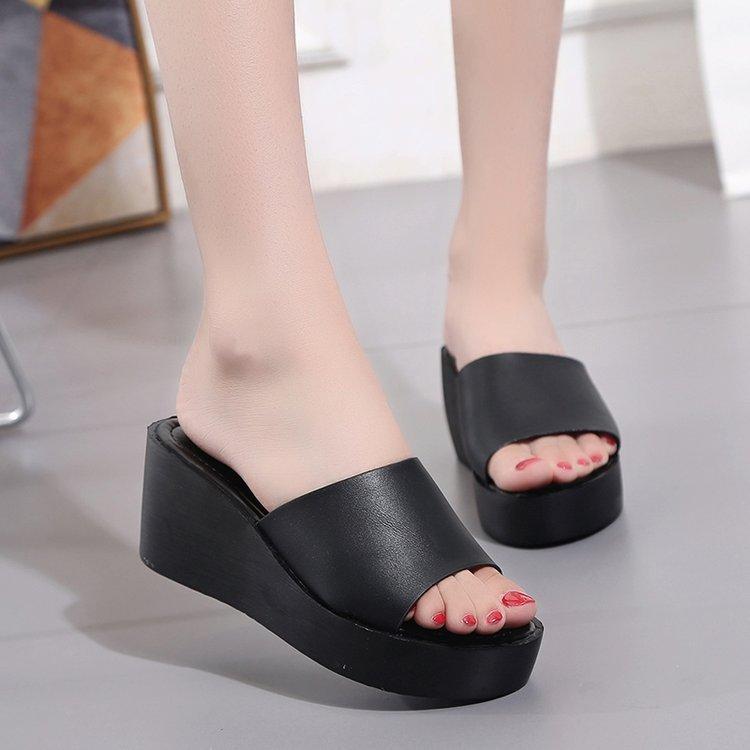 

Slipper Women's Summer High-Heel Outer Wear Korean-style Slanted Heel Slippers Muffin Thick Bottomed Anti-slip Flat Versatile Ca1, White