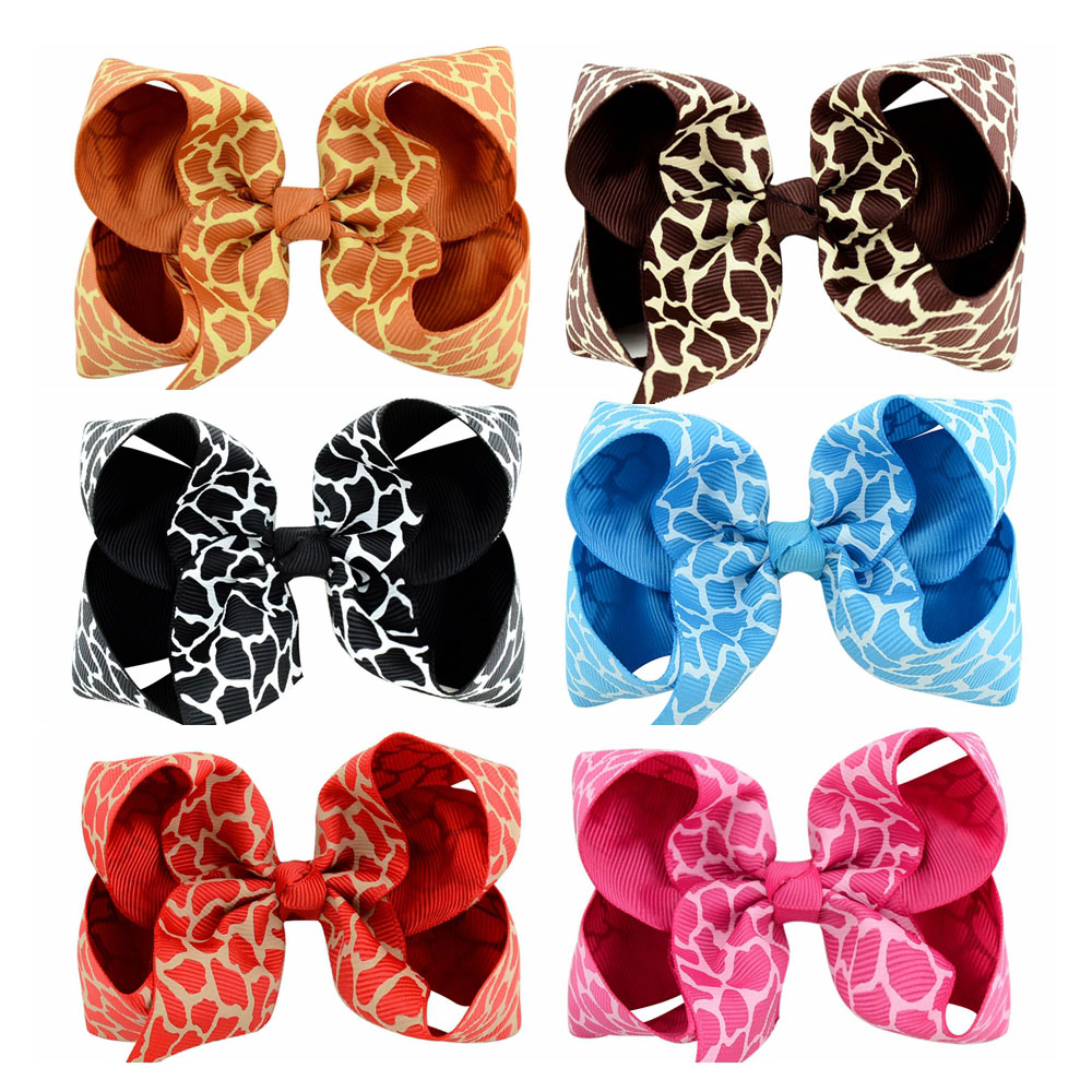 

4Inchs Baby Girls Hair Clips candy color Fabric hairpin Leopard Striped hair Bow Children Ribbon Accessory Hairpins KFJ64, 6 colors