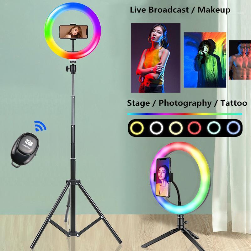 

RGB Rainbow Ring Light 33cm Dimmable Selfie Lamp With Tripod Stand Phone Clip Bluetooth Remote For Live Photography Lighting Kit1