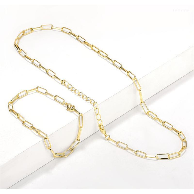 

Earrings & Necklace 2022 Girl Jewelry Sets Romantic Trendy Safety Pin Pave Bangle Bracelets Necklaces Women Fashion, Silver