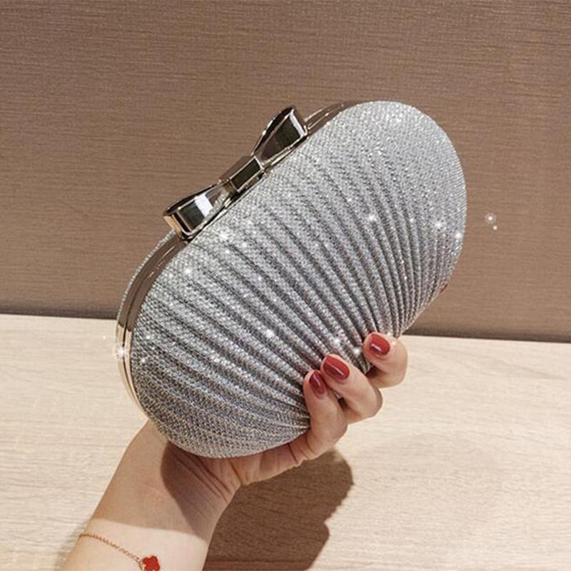 

Wedding Bridal Beaded Women Evening Bag Chain Shoulder Handbags Elegant Rhinestones Clutch Evening Bag Egg Shape Day Clut, Silver