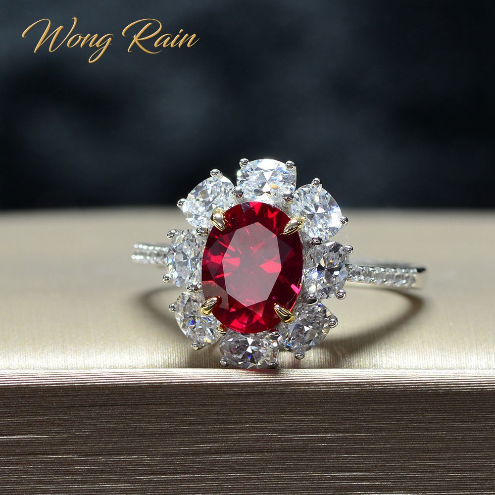 

Wong Rain Vintage 100% 925 Sterling Silver Created Moissanite Ruby Gemstone Wedding Engagement Ring Fine Jewelry Gift Wholesale Y1128, Golden;silver