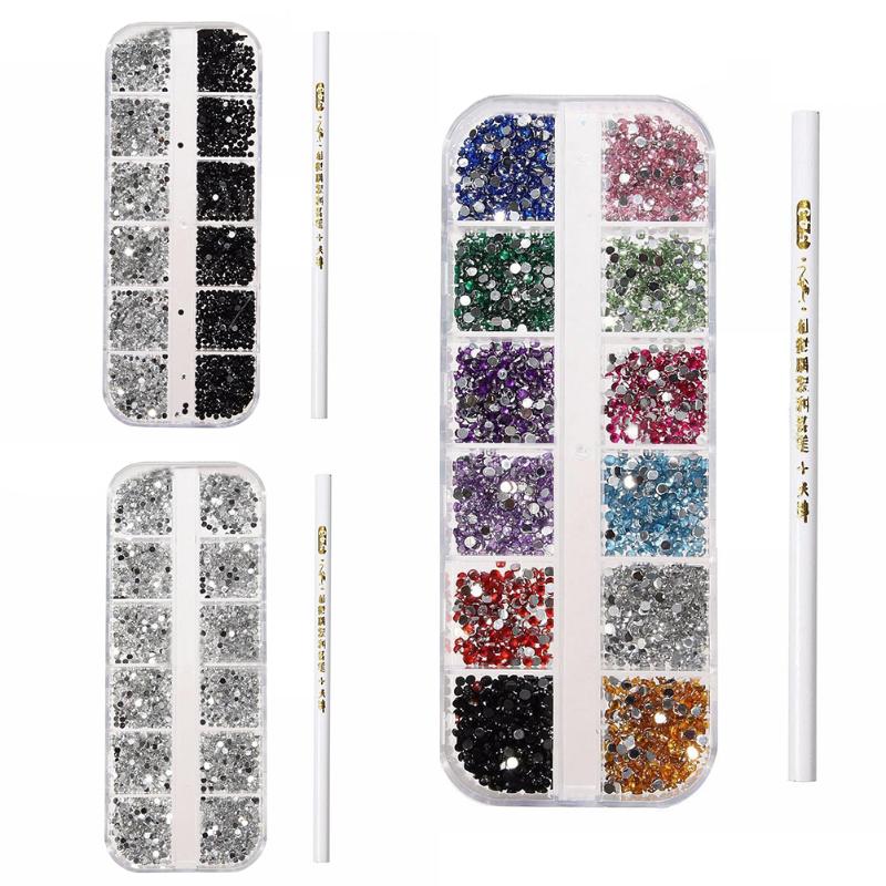 

3000Pcs 3D Acrylic 2mm Rhinestones Gems Studs Nail Art Decoration Kit + Pen