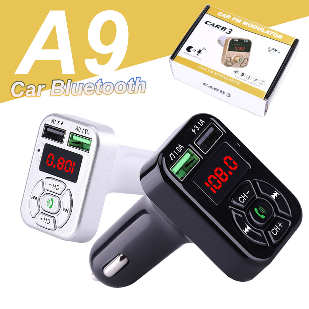 

A9 FM Bluetooth Car Charger Adapter with Dual USB FM Transmitter Adapter MP3 Player Support TF Card for Samsung Universal phone