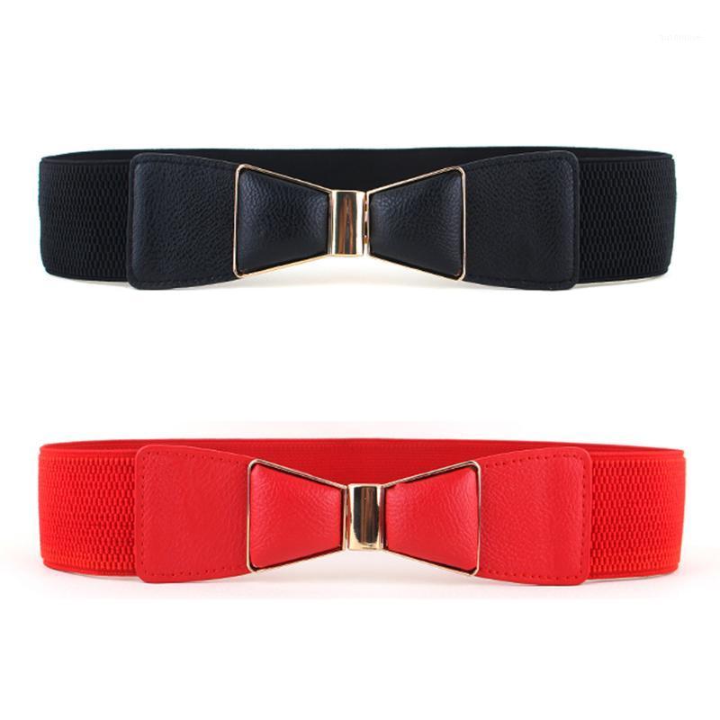 

Women Elegant Elastic Bowknot Faux Leather Belt Stretch Dress Girdle Waistband BLTLL03041, Black