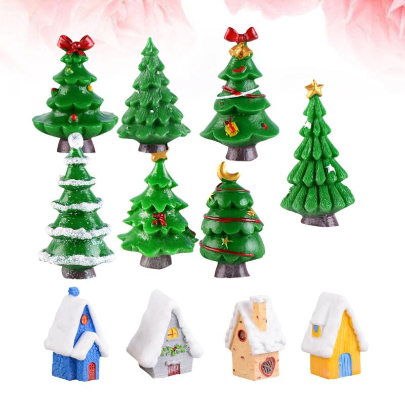 

11pcs Microlandschaft Decors Christmas Tree House Ornaments Mini Scene Adornment for Home Shop