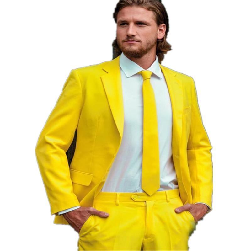 

Custom Made Fashion Groom Tuxedos Yellow One Button Notch Lapel Men Suits Male Business Casual Solid Color(Jacket+Pants+tie, Black