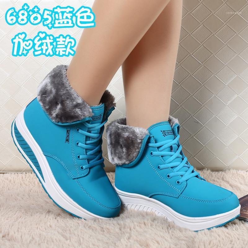

New winter ladies cotton shoes, rocking shoes and velvet leather sports shoes, non-slip waterproof snow boots, mother shoes1, Sky blue