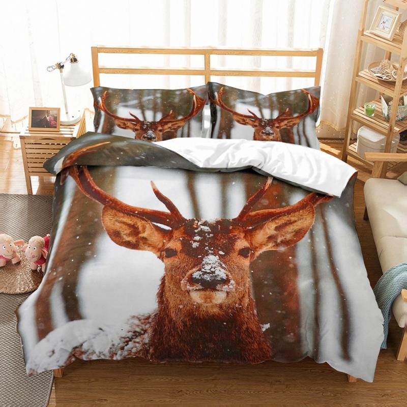 

3d Deer Bedding Set Pillowcase 2/3 Pieces Bed Cover Set Cartoon Duvet Cover Bed Sheets And Pillowcases Comforter Bedding, Color-1