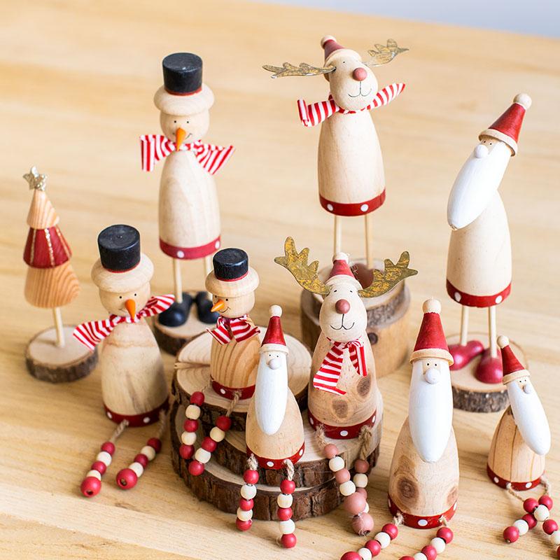 

Nordic Log Santa Claus Snowman Deer Wooden Tree Pendant Christmas Decorations