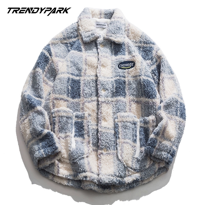 

Mens Winter Padded Coat Plaid Parka Hip Hop Jacket for Men Fleece Flocking Warm Outwear Windbreaker Streetwear Harajuku 201201, Blue