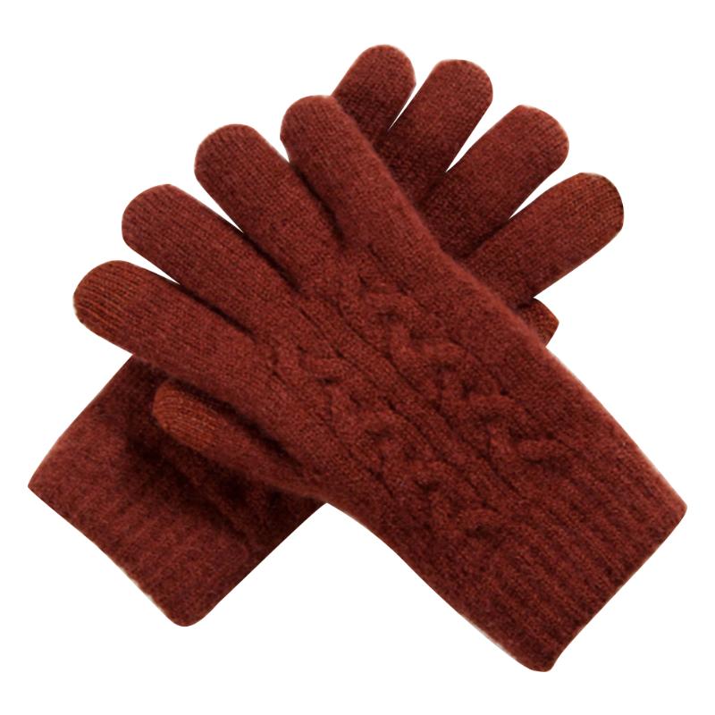 

Five Fingers Gloves Washable Solid Adult Knitted Artificial Wool Double Thickness Autumn Winter Women Elastic Wrist Daily Soft TouchScreen