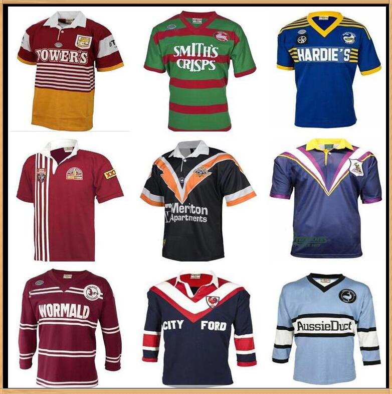 

RETRO HOLDEN BLUES Parramatta Eels Sea Eagles RETRO RUGBY JERSEY Brisbane Broncos South Sydney Rabbitohs Wests Tigers Maroons Malou SHARKS, Black;gray