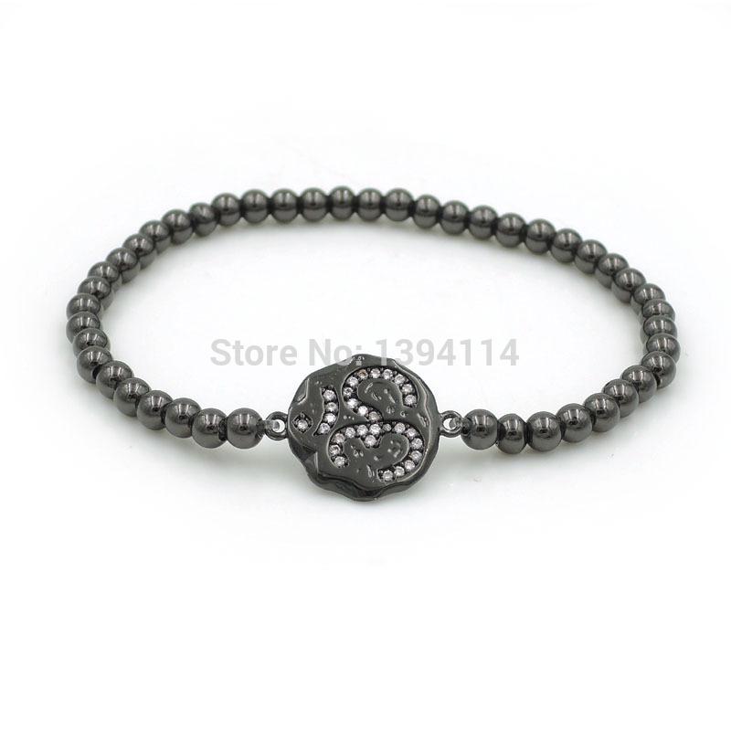 

20*15*1.5mm Micro Pave CZ Yoga OM Round Charm & 4mm Round Beads Beaded Bracelet Jewelry