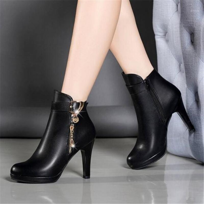 

Boots Women 2020 Autumn Ankle Boots For Women Thin Heel Zipper Casual Female Shoes Leather Botas Mujer1, Black