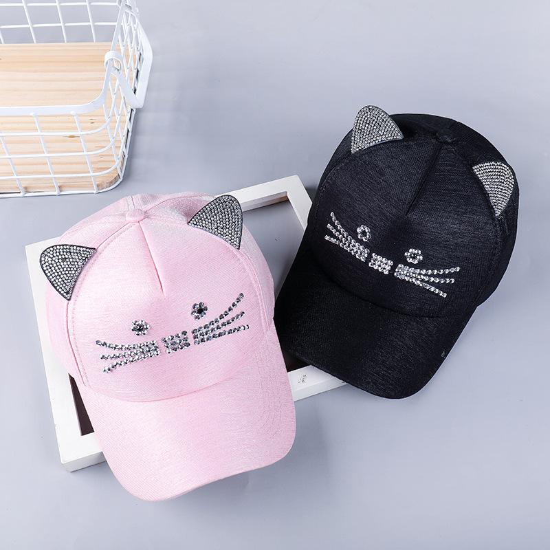 

Women's new spring hat with diamond hat, Cat net cap black