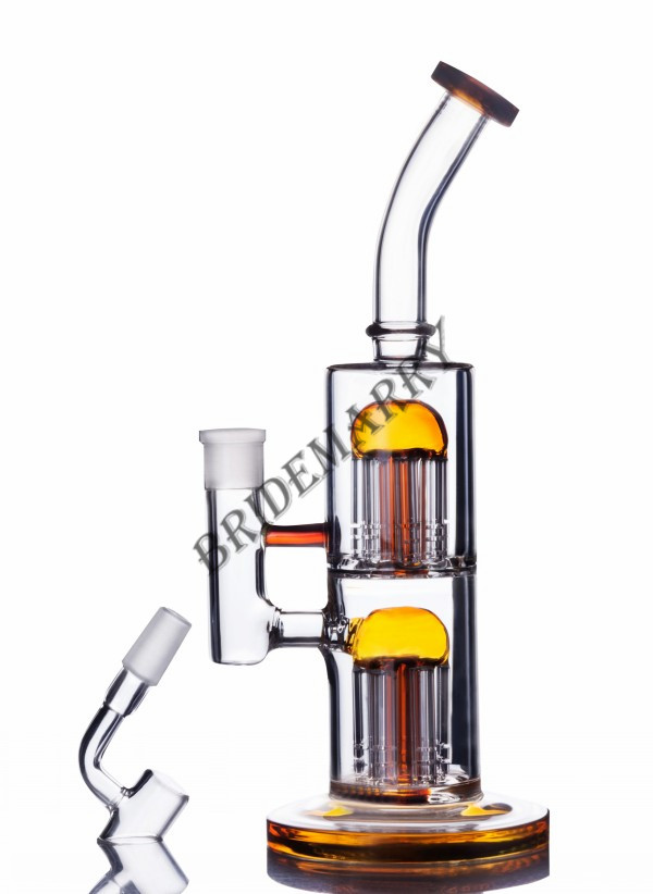 

Orange Double Arm Tree Perc Glass Bong Recyc Dab Rigs Recycler Thick Base Bong Water Pipe Oil Rig 14mm Joint Banger Glass Water Bongs