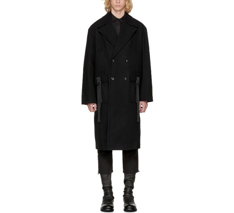 

2021 New S-7xl!! Men's Wool Coat in Loose Medium Double-breasted Classic Black Length D0Z1