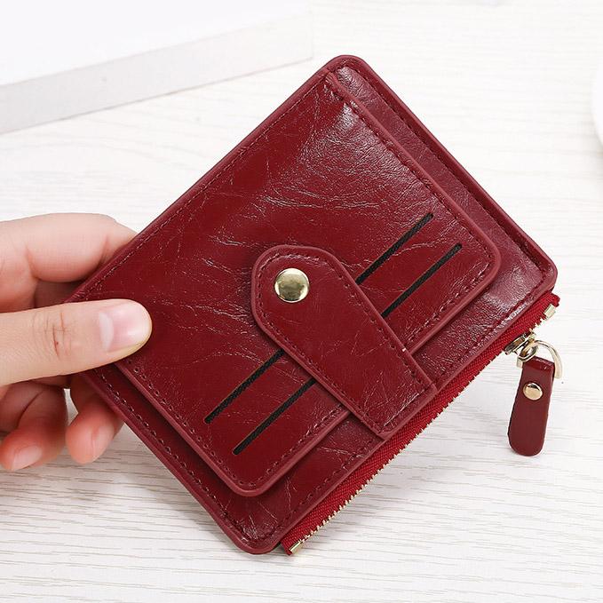 

Female Coin Purse Single Zipper Bag Pu Leather Wallet Fashion Women's Coin Purses Short Change Purse Card ID Holder Pocket Clips, Red