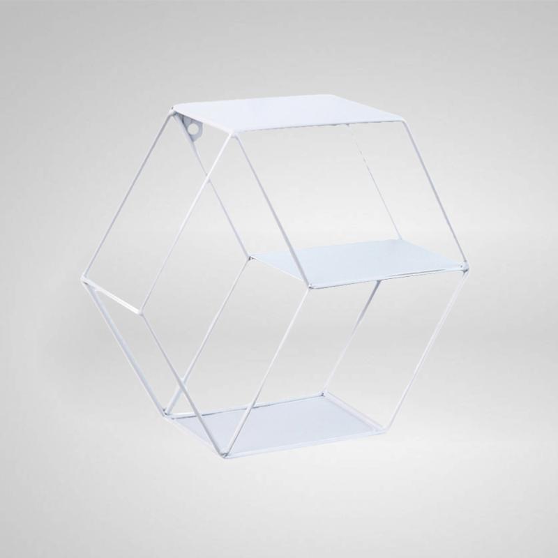 

Creative Nordic Style Hexagon Storage Rack Wrought Iron Double-Layer Wall Shelf Bedroom Living Room Wall Hanging Ornament Finish