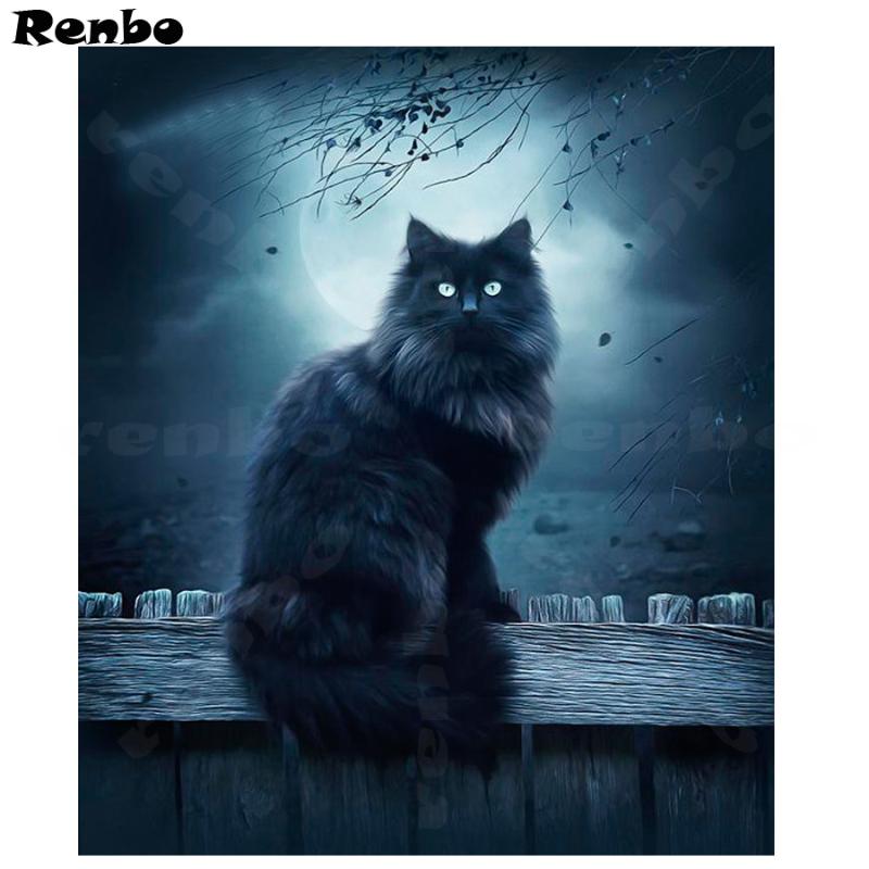 

Paintings 5D DIY Diamond Embroidery Black Cat Painting Animals Pictures Mosaic Full Square Drill Cross-Stitch Kits Home Decoration