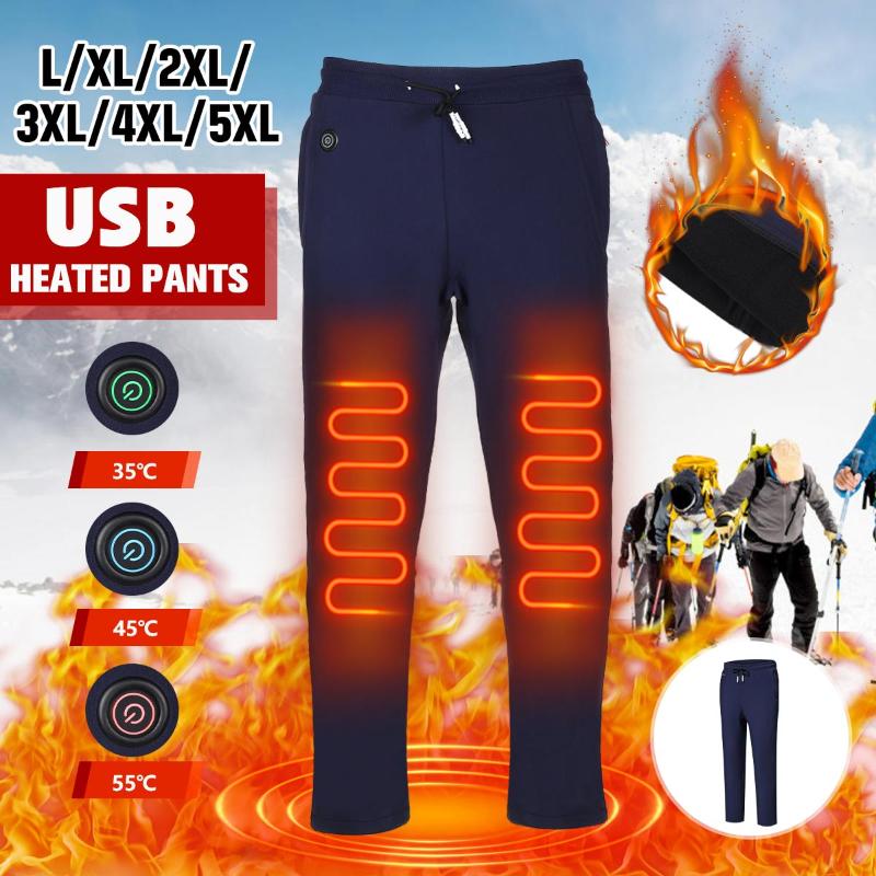 Men USB Electric Heating pant Winter Thick USB Intelligent Heated Warm Trousers Velvet Warm Knee Trousers Pant for Outdoor Sport