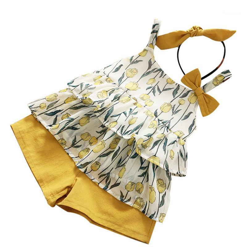 

Summer Girls Clothing Sets Fashion Princess Girl Chiffon Sling T-shirt And Shorts Suit +Headband 3 Pcs Baby Kids Clothes Set1, Green