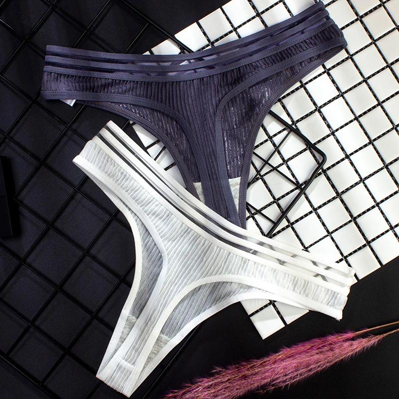 

5pcs Pack Women Sexy Thongs G String Underwear Panties Transparent Stripes Low Waist Girls Briefs Knickers Female Underpants, Black